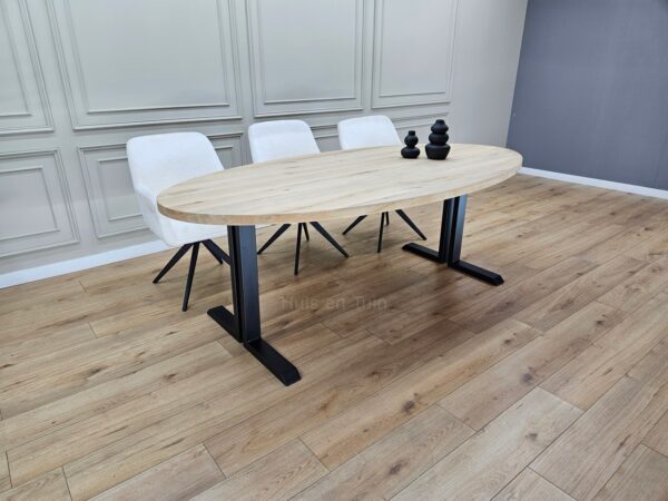 Eiken ovale tafel met Dubbele L poten - Afbeelding 2